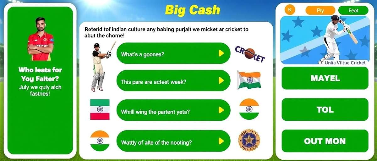 Big Cash Quiz Game Strategies Big Cash quiz game interface showing questions about Indian culture and cricket